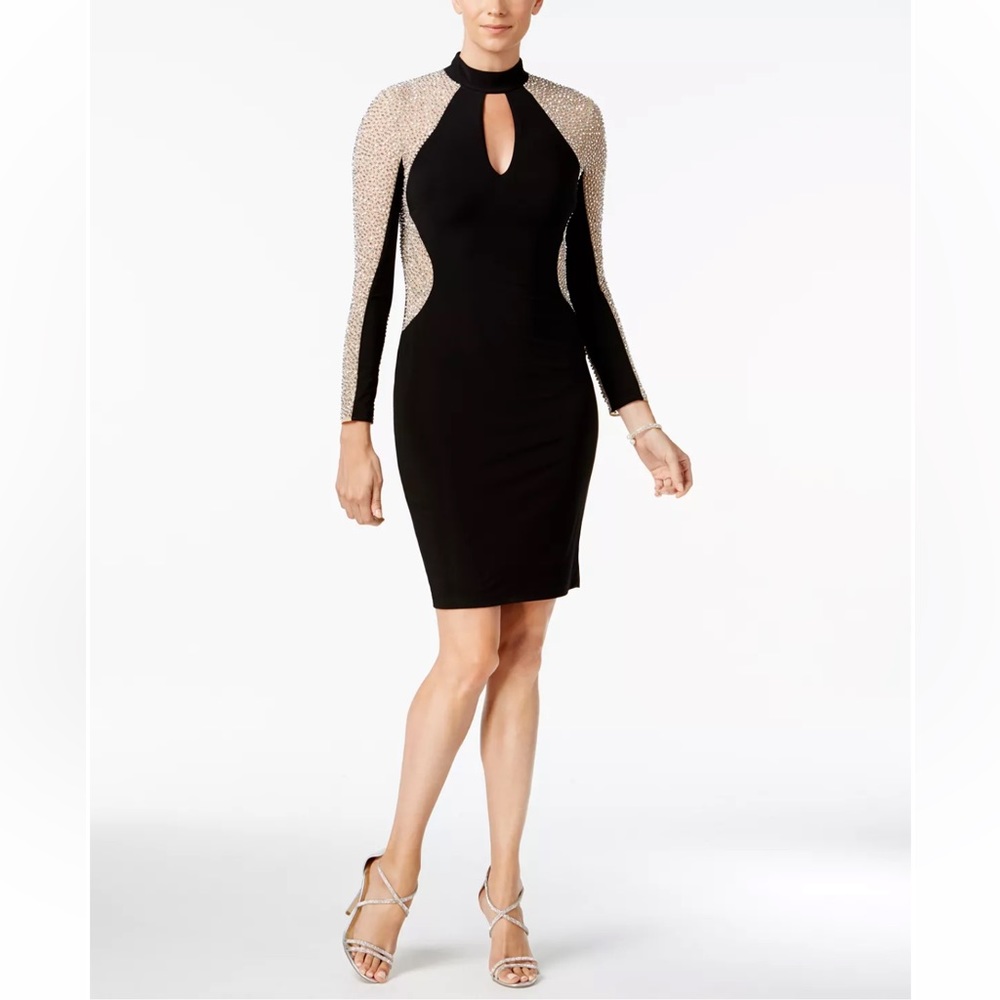 Studded Illusion Choker Sheath Dress
